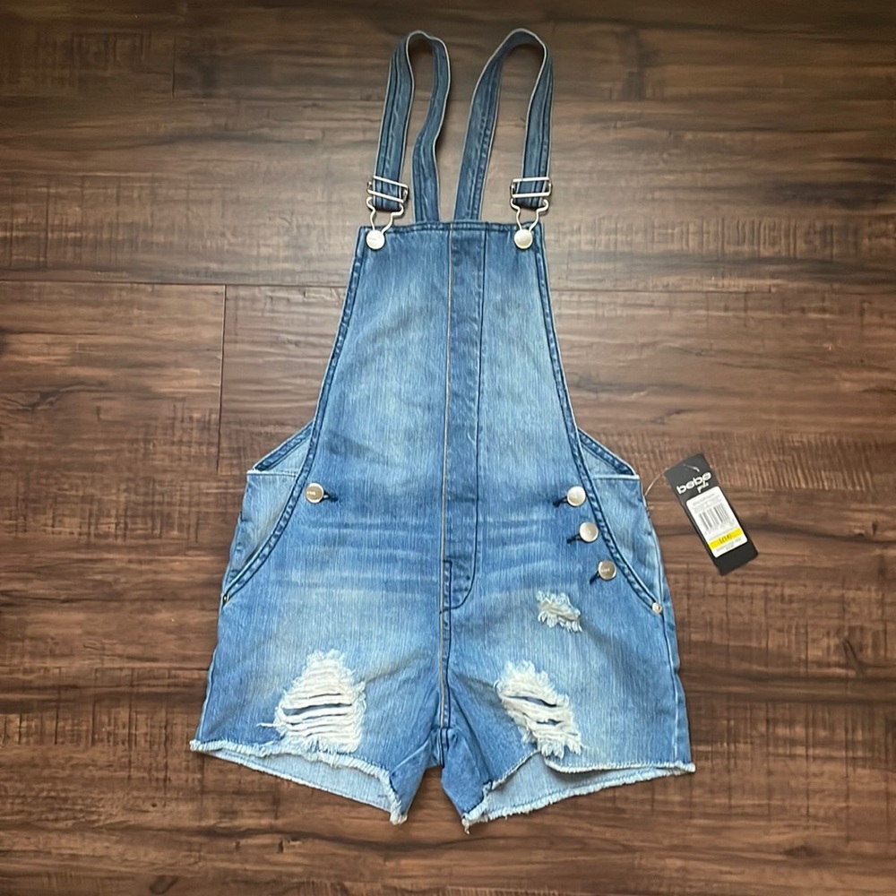 ✨NWT✨Sz 14/L Bebe girls Denim Shorts Overalls
